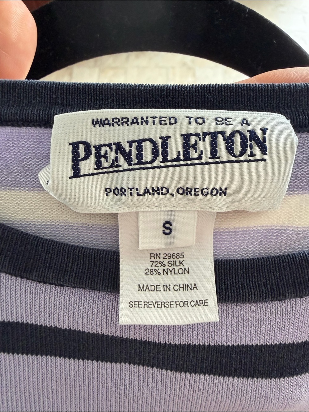 Vintage Pendleton Silk Blend Sweater Small Purple Navy White Striped - Picture 3 of 3